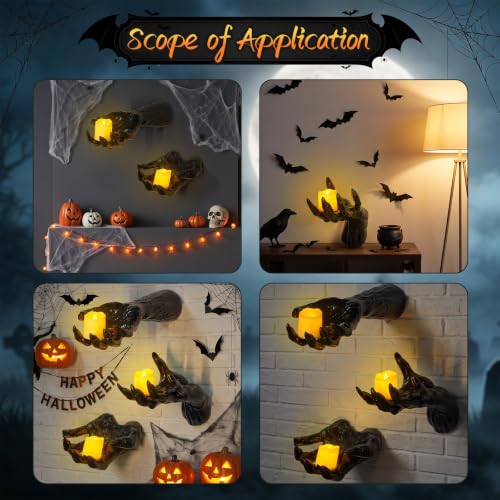 Halloween Wall Decor Set of 3 Creepy Gothic Reaching Hands with Candles