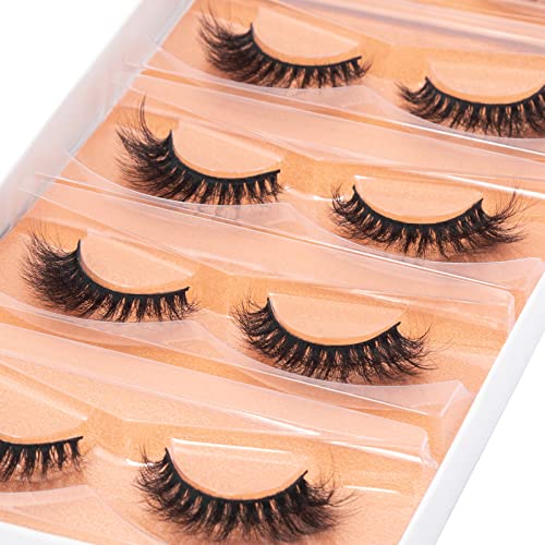 False Eyelashes Cat Eye Mink Lashes 5 Pairs - Fluffy, Curled, Reusable 6D