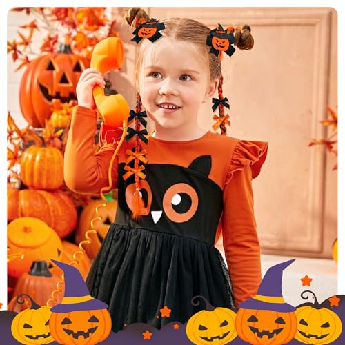Halloween Hair Clips Set 18 Pcs Pumpkin Bows & Barrettes - Black & Orange