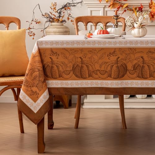 Romanstile Fall Thanksgiving Rectangle Tablecloth 60 x 120 Inch - Pumpkin Harvest Design - Linepumpkin Variation