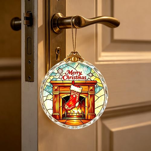 Christmas Ornaments 2026 - Stained Glass Crystal Hanging Decor for Fireplace - Holiday Tree & Gift Ideas
