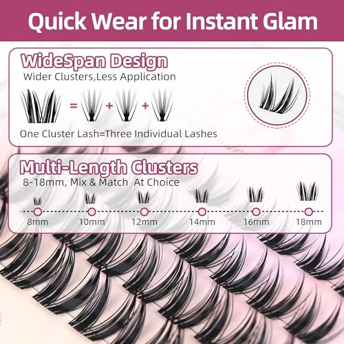 Dramatic Volume Lash Clusters, 0.05mm Thin Band 8-18mm C Curl, DIY Lash Extension Reusable, FayJoo BOLDEE 11 Lash Only