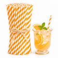 Orange Striped Paper Drinking Straws - Halloween & Party Decor - 100 Pack