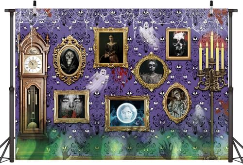 Halloween Haunted House Backdrop 10x8FT Purple Spooky Ghost Spider Wall Decoration - Digital Photo Background