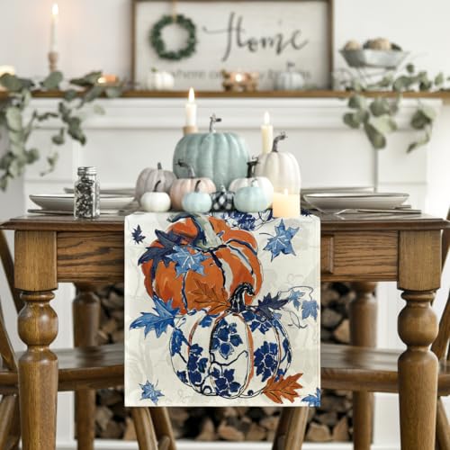 Blue 13x72 Inch Fall Table Runner - Polyester Home Decor for Dining & Parties