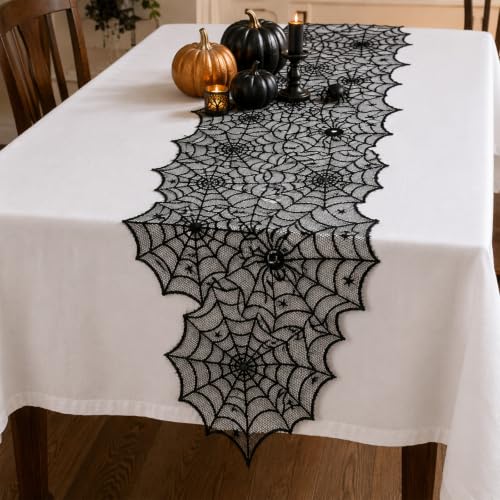 Black Lace Spider Web Table Runner 18 x 72 Inches Halloween Decor - Variation of THIS listing
