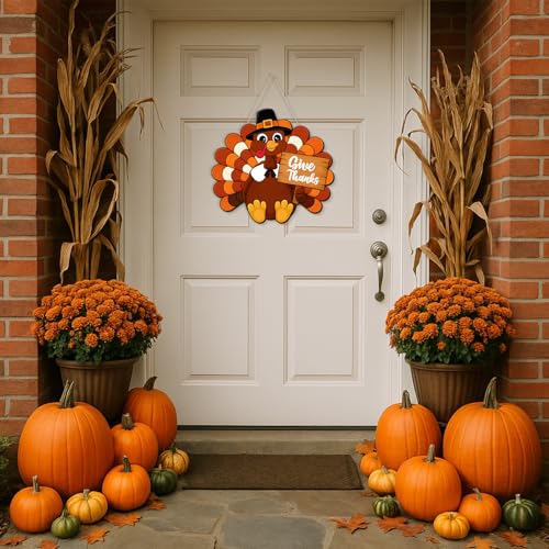 Thanksgiving Turkey Door Wreath Sign - Fall Harvest Front Door Decor