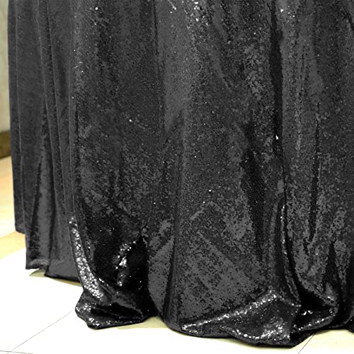 Black Blue Sequin Round Tablecloth 120 Inch Glitter Cover - Variation: Black / 120"