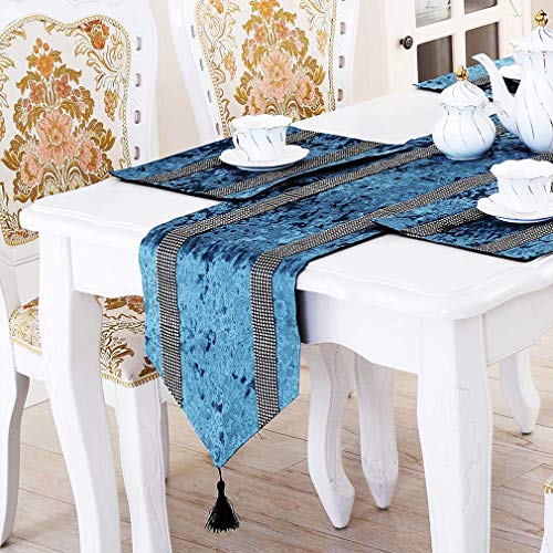 Light Blue Sequin Rhinestone Table Runner 13x84 Inches for Elegant Party Decor