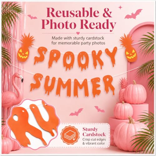 Summerween Party Banner - Pink Spooky Halloween Decorations for Pool and Beach Parties