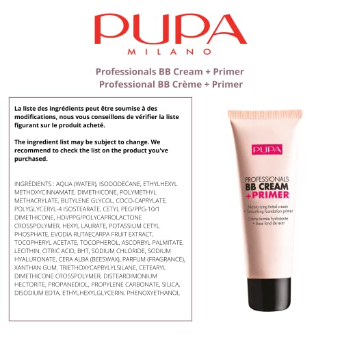 Pupa Milano Professionals BB Cream and SPF 20 Primer for Women, No. 001/Nude, 1.69 Ounce (Pack of 2)