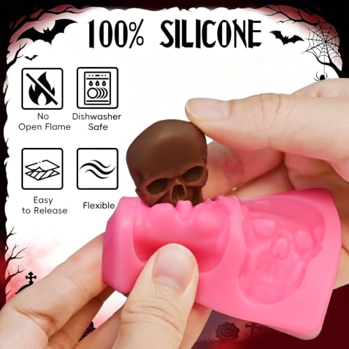 Halloween Skeleton Hand & Skull Cake Mold Set - 6 Pcs Pink Variation