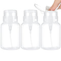 Layhit 3 Pack 6.8 oz (200ml) Push Down Lockable Pump Dispenser Bottle with Stickers, Alcohol Push Down Empty Refillable Container for Nail Polish Remover, Alcohol & Makeup Remover (Clear Top Cap)