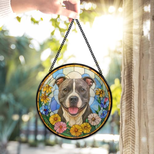 Staffordshire Bull Terrier Stained Glass Window Hanging - Color25 - 7.9 Inch