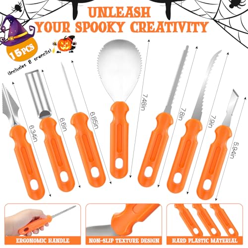 Pumpkin Carving Kit with Stencils - 7 Professional Stainless Steel Tools & Storage Case