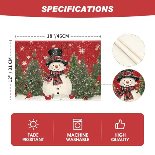 Christmas Placemats Set of 4 - 12 x 18 Inch Holiday Rustic Table Decor - Red Variation