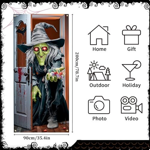 Funny Witch Halloween Door Cover for Trick or Treat - Multicolor