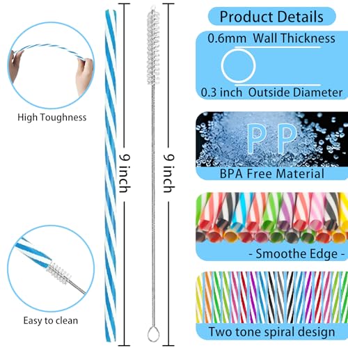 Reusable 9-Inch Stripe Drinking Straws Set for Mason Jars and Tumblers