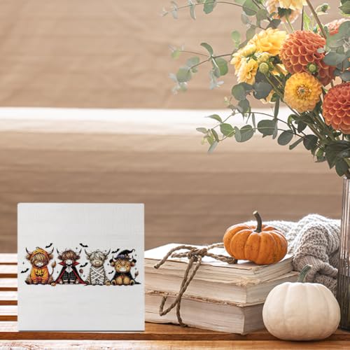 Halloween Highland Cow Wood Decor Sign - Farmhouse Halloween Home Decor - Cow Variation