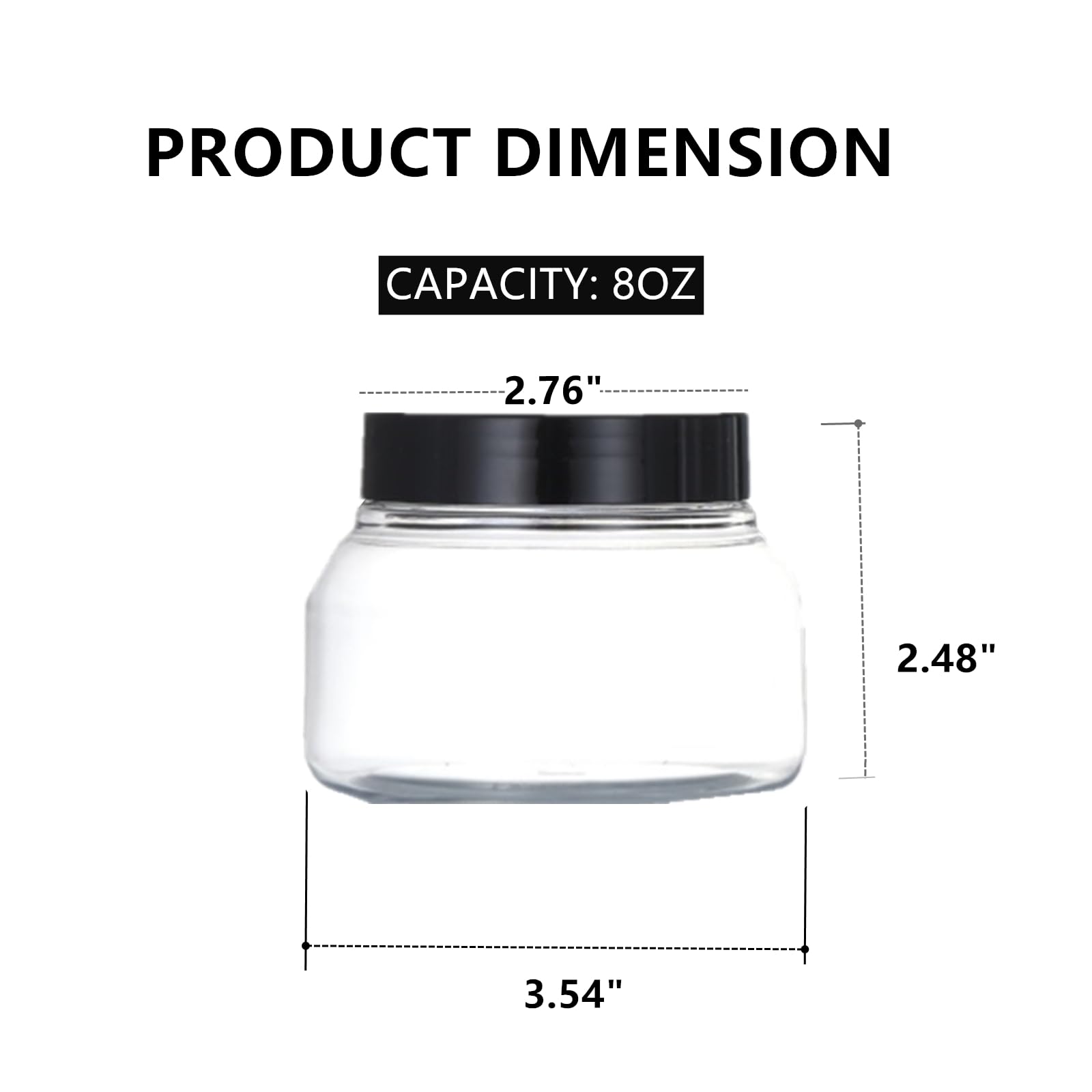 Zentriqlla 16 Pack 8 Oz Plastic Jars with Black Lids, BPA Free Empty Body Scrub Containers, Round Clear Samples Jars for Sugar Scrub, Lotion, Body Butter, Cream