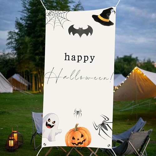 Halloween Party Banner Backdrop Decor - Spooky Pumpkin Bat Ghost Design 35x72in