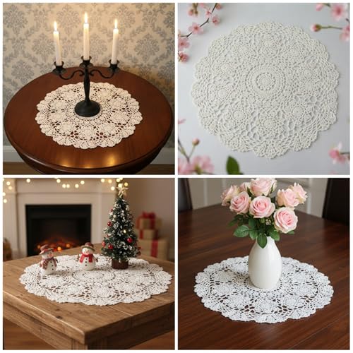 Cotton Crochet Doilies 15 Inch Lace Table Decor for Dining & Home