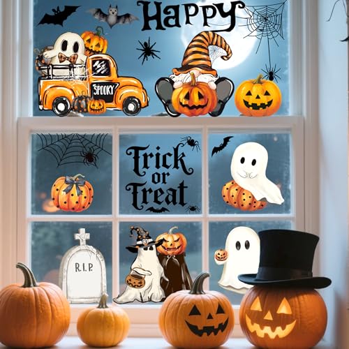 Halloween Ghost Pumpkins Window Clings - Double-Sided Reusable Halloween Decals