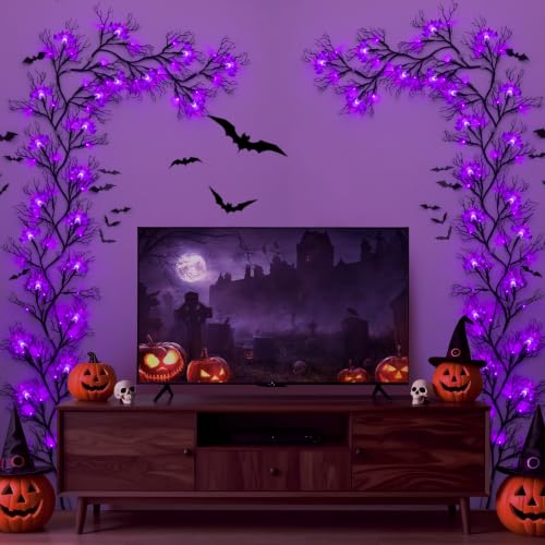Purple Bat Halloween Vine Lights - 9 Ft, 8 Modes, Timer, Waterproof Indoor Outdoor Decor