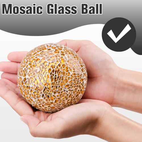 Decorative Mosaic Glass Balls Set - 3 Pcs 3.35 Inch Gold Silver Mix Colors