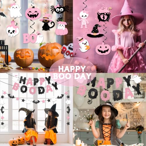 Pink Halloween Party Decorations Girl Set with Banner and Ghost Swirls