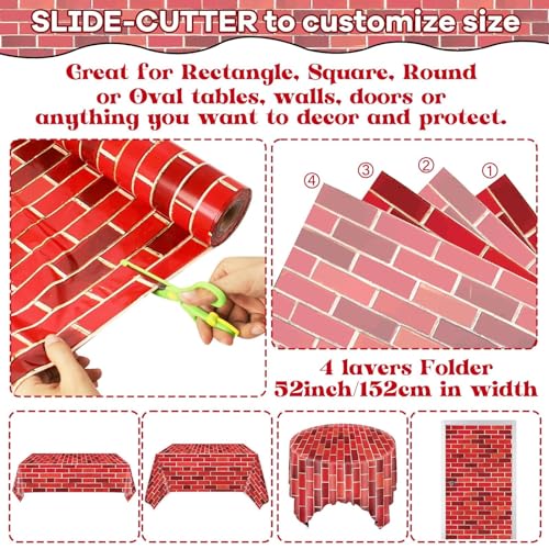 Red Brick Wall Backdrop Tablecloth Roll 52x100 Ft for Party Decorations