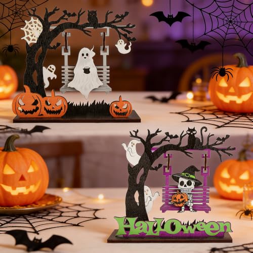 Primitive Halloween Ghost & Skeleton Swing Decor - Indoor Table Centerpiece