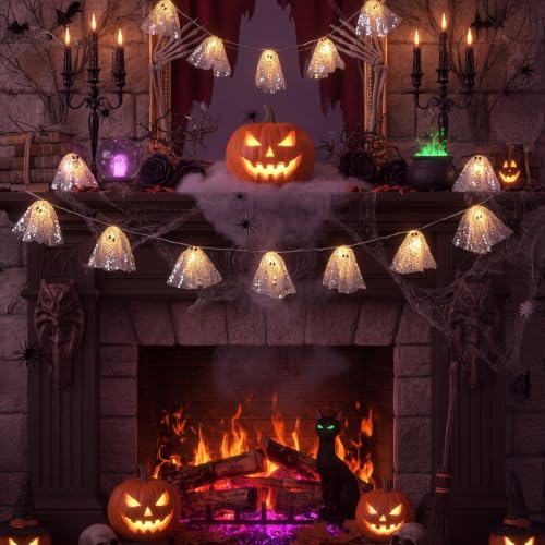 Halloween Glitter Ghost Garland Light Up Spooky Decoration - 5.9ft