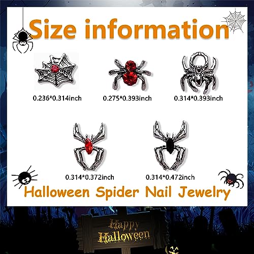 Halloween Spider Nail Charms Set - 50 Black Alloy 3D Nail Art Decorations