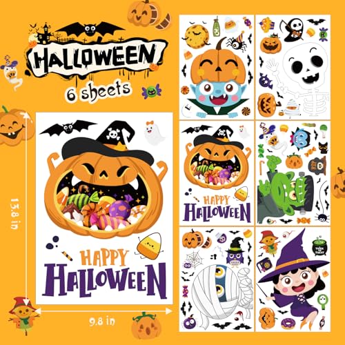 Halloween Window Clings Set - 6 Large Static Decals for Indoor & Outdoor Decorations