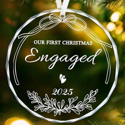 Engaged 2025 Christmas Ornament - Our First Engagement Gift for Couples Her White Acrylic