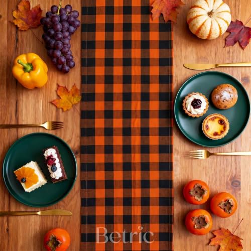Halloween Table Runner 14x108 Inch - Buffalo Check Cotton Table Decor - Orange Black