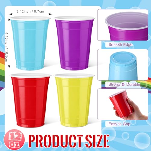 48 Pcs Rainbow Plastic Party Cups - 12 oz Disposable Drinkware, Vibrant Colors
