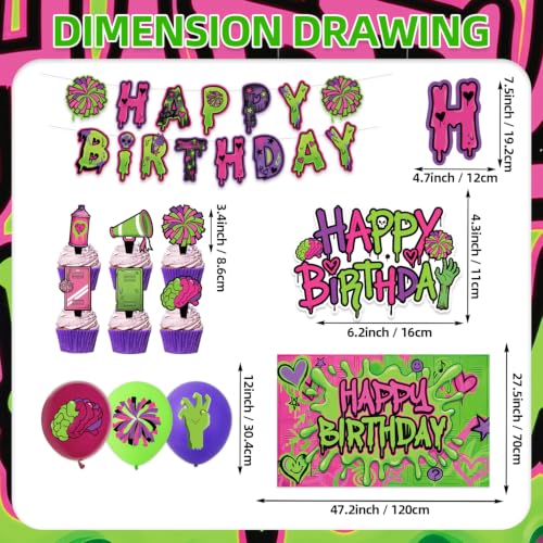 Zombie Party Decorations Set with Cake Toppers Banner Balloons Backdrop - Horror High School Theme