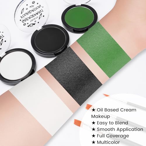 Oil-Based Face Paint Kit - Green White Black Halloween Makeup Set with Brushes