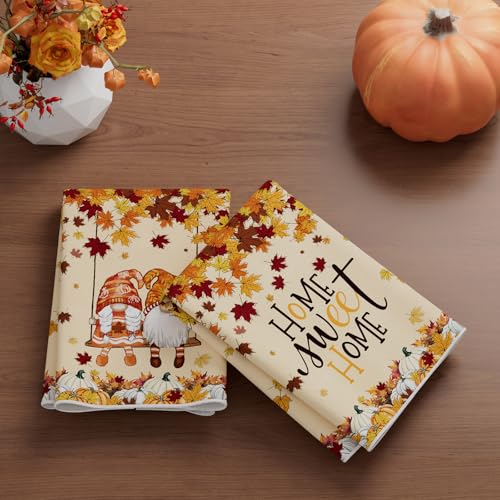 Gnome Pumpkin Dish Towels Set of 2 - Fall Kitchen Decor 18x26 Inches