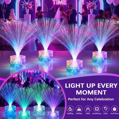 Mini Fiber Optic Lamp Set - 4 Clear 16-Inch Glow Party Favors with Color-Changing Lights