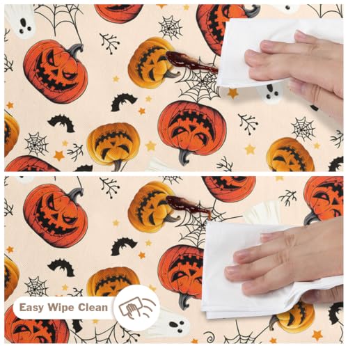 Halloween Tablecloth 60x84 Inch Rectangular Jack-O-Lantern Spider Web Bat Ghost Reusable Washable