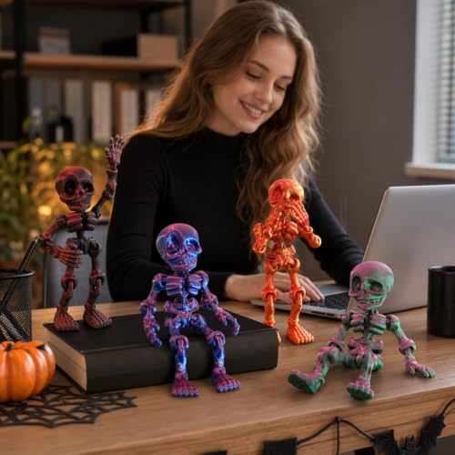 3D Printed Skeleton Figurines Set - Articulated Joints Halloween Decor & Collector Items