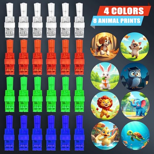 Animal Theme LED Finger Lights Set for Kids Party Favors - 24 Bright Projector Toys