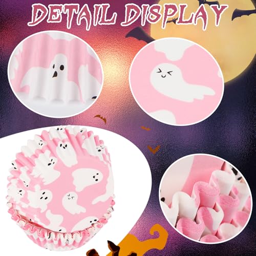 Pink Ghost Halloween Cupcake Liners - 600 Standard Muffin Baking Cups with Ghost Design
