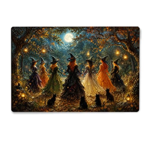 Halloween Witches Metal Sign Spooky Midnight Gathering Wall Decor 12x8 Inches
