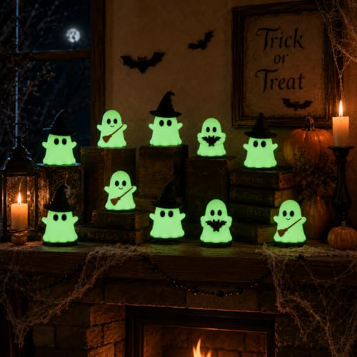 36 Pcs Mini Halloween Ghost Figurines - Glow in the Dark Rubber Decor Set - Halloween Party & Home Decorations