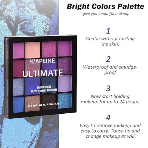Purple Eyeshadow Palette Matte Glitter Goth Eye Makeup - 16 Shades - K'APEINE