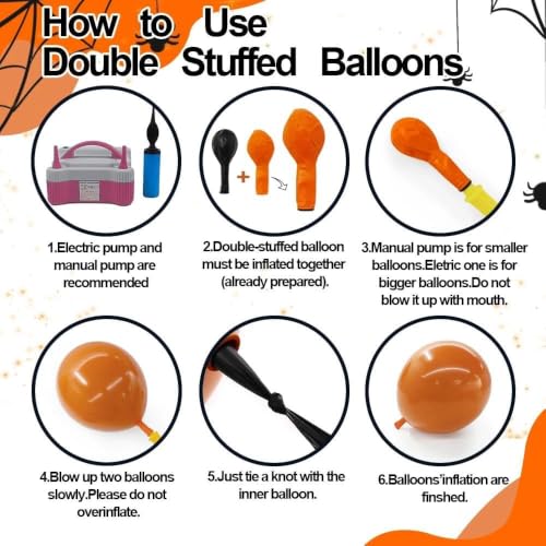 Halloween Balloon Arch Kit Double Stuffed Black Purple Orange Balloons for Spooky Party Decorations - Variation Black Purple Orange